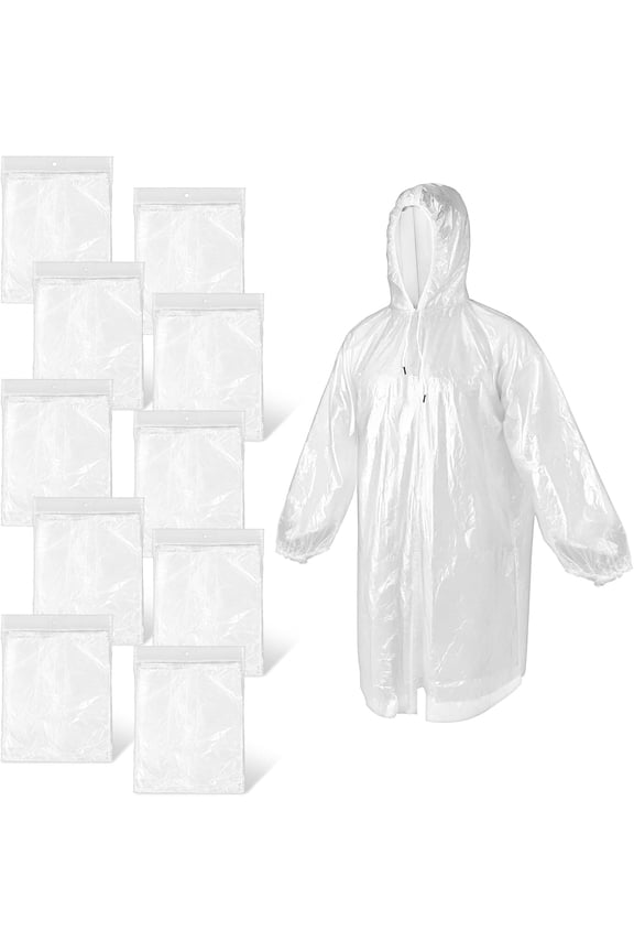 20 Pack Disposable Rain Ponchos for Adults Men Women Clear Ponchos with Hood Waterproof PE Raincoats with Drawstring Emergency Poncho Family Bulk Unisex for Camping Hiking Travel