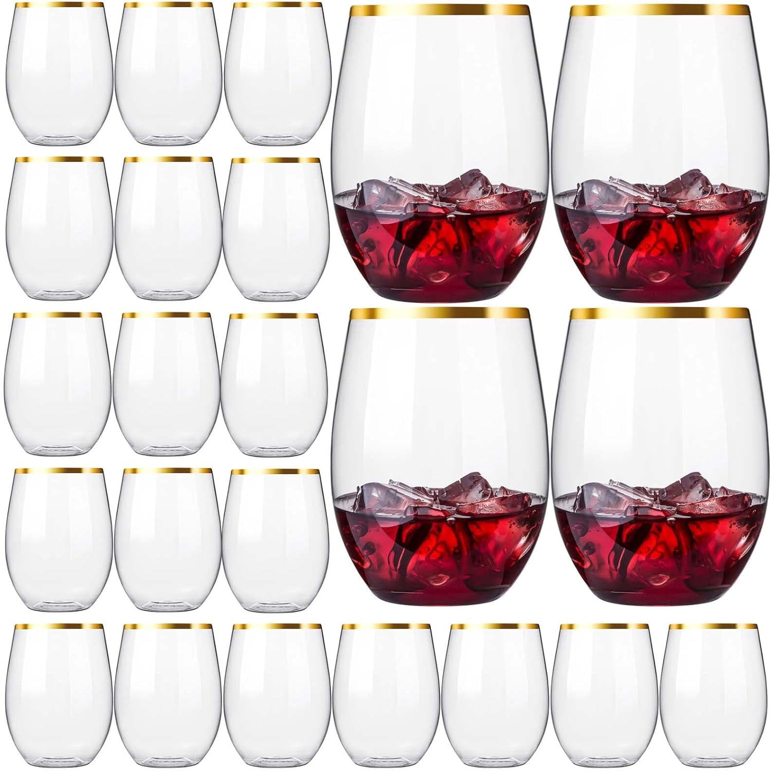 20 Pack Disposable Stemless Wine Glasses Shatterproof & Unbreakable