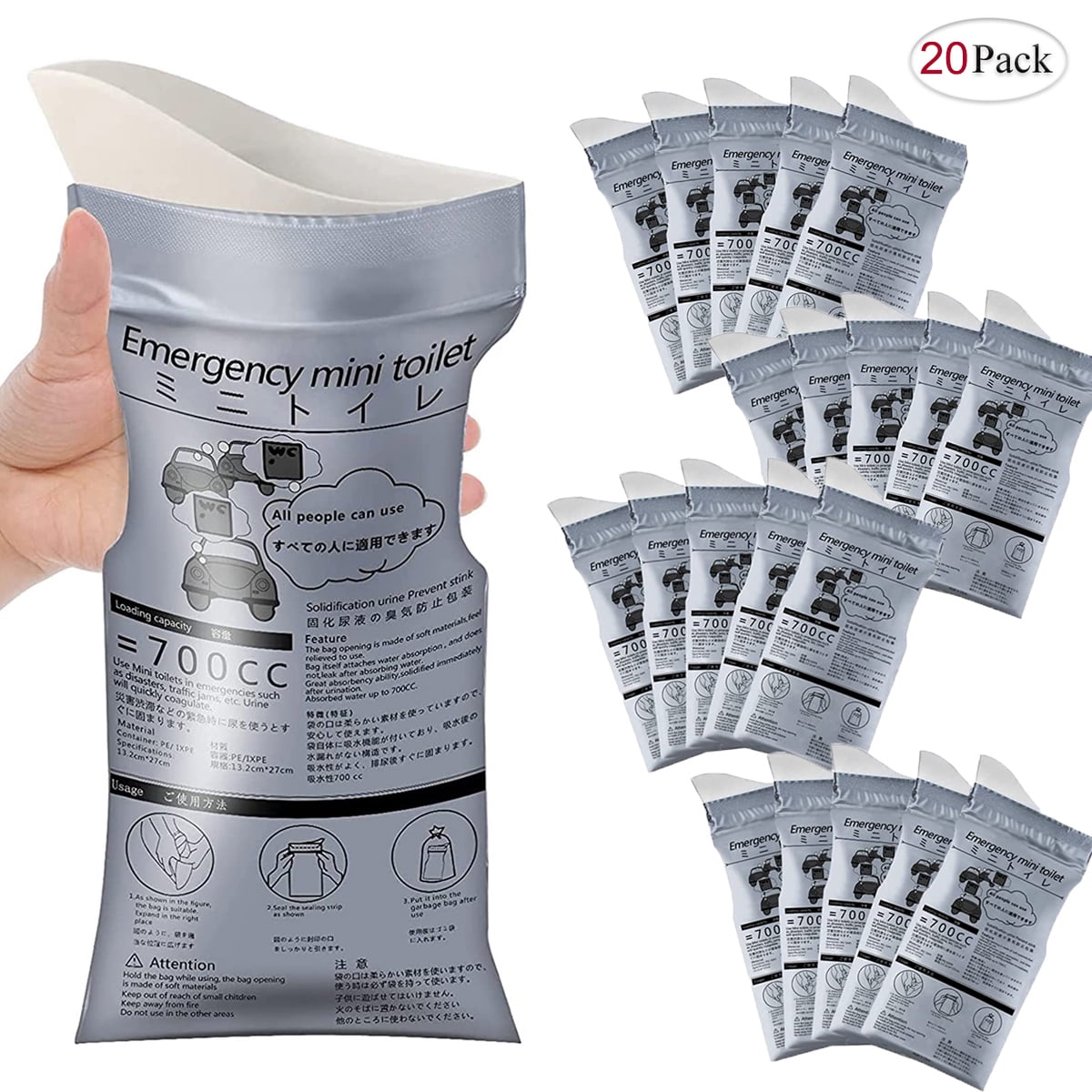SHUWND 20 Pack Disposable Urine Bags, 700ML Travel Pee Bags Unisex Urinal Bag Vomit Bag for Travel Traffic Portable Camping Urinal Bags