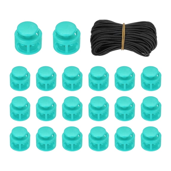 20 Pack Double Hole Cord Locks with 32.8 ft Elastic Cord, 14mm Nylon Spring Toggle Stopper Clip for Backpack Shoelaces Drawstring Paracord Pants, Teal