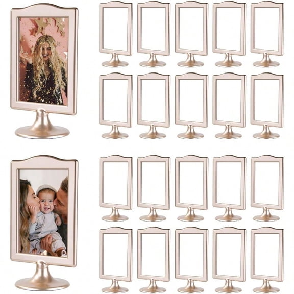 20 Pack Double Sided Standing Picture Frame 4x6 Plastic Photo Frame Bulk White Picture Display Holder Stand For Table Number Menu Wedding Christmas Thanksgiving Fall Decor
