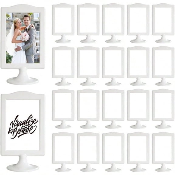 20 Pack Double Sided Standing Picture Frames 4 X 6 2 Sides Pedestal Photo Frame With Inserts And Base White Picture Frame Bulk Plastic Vertical Photo Frames For Tables Wedding Classroom