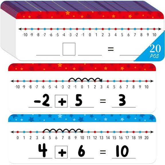 20 Pack Dry Erase Number Line Board Card Topboutique Writable and Erasable Board Addition & Subtraction Mathematical Calculation Learning Aids Math Flash Cards for Home,Double Sided