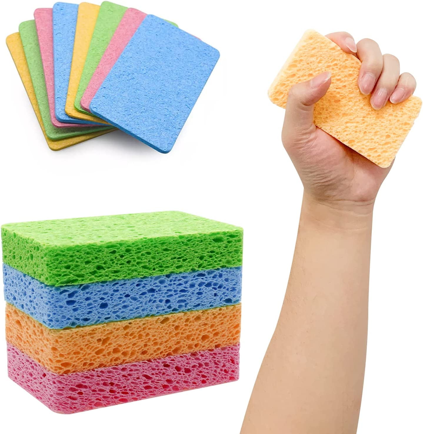 EzzDoo Christmas Sponges Kitchen - 4 Packs of Dish Sponges for Washing  Dishes - Compressed Cellulose Natural Scrub Sponges Good for Dish Cleaning  