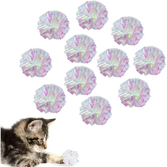 20 Pack Dye Free Cat Crinkle Balls 2" Mylar Sounds Shiny Kitty Glitter for Cats