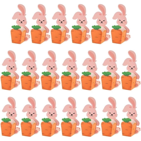 20 Pack Easter Bunny Carrot Treat Boxes, 3D Rabbit Candy Favor Boxes for Cookies Chocolate Easter Egg Hunt Spring Party Gift Box Decoration, 5.91x0.54 Inch