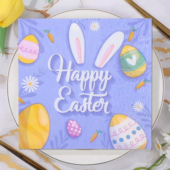 20 Pack Easter Paper Napkins, Disposable Bunny Printed Dinner Napkins, Soft and Absorbent, for Party, Restaurant and Holiday Table Decor, 6.5x6.5 Inches