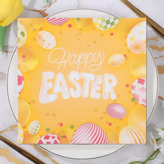 20 Pack Easter Paper Napkins, Disposable Bunny Printed Dinner Napkins, Soft and Absorbent, for Party, Restaurant and Holiday Table Decor, 6.5x6.5 Inches