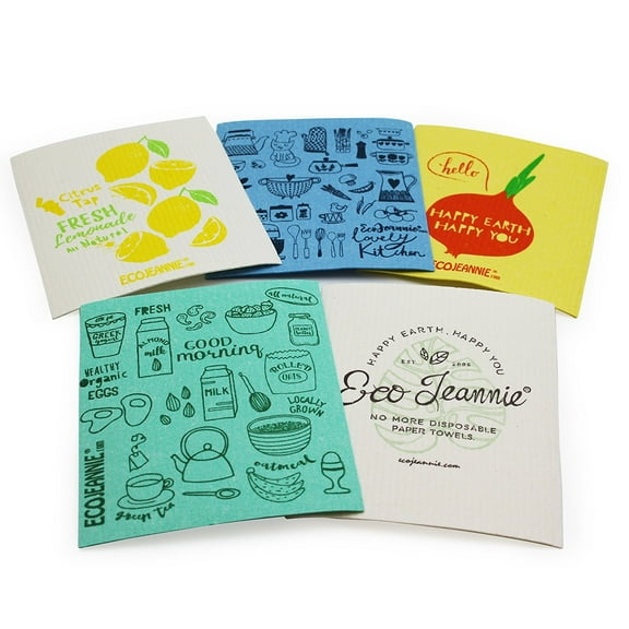 (20 Pack) EcoJeannie Eco-Friendly Cleaning Cloth 100% Biodegradable Cellulose Reusable Sponge Cloths, Kitchen Dish Cloths, GMO Free - Made in Germany, Packaged in P.R.C.