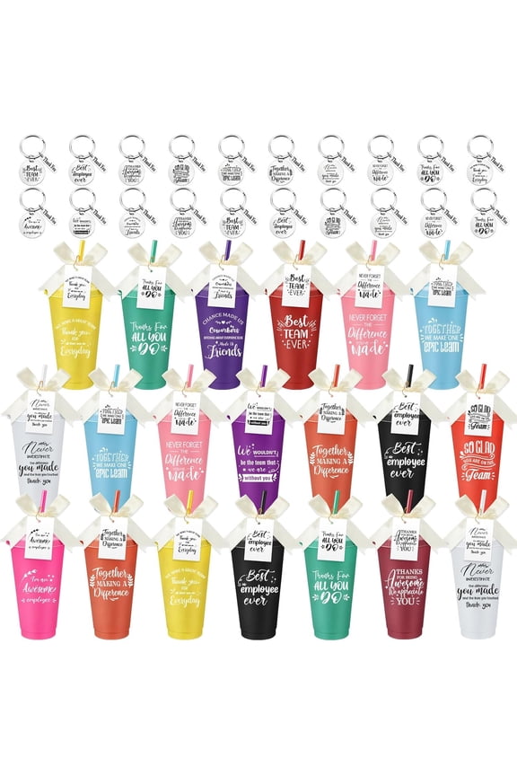 20 Pack Employee Appreciation Gifts Cup Bulk, 24oz Thank You Plastic Tumblers with  Straws Keychains, Xmas Favors for Staff, Coworkers, Team, Teachers(Teams)
