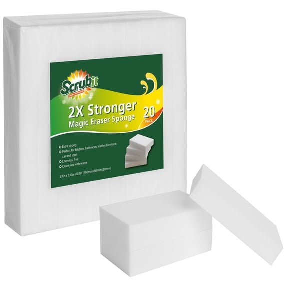 (20 Pack) Extra Strong Magic Sponge Eraser by SCRUBIT- Kitchen, Bathroom, Floor and Wall Cleaner - Miracle Melamine Cleaning Sponges- Durable Long Lasting Power Scrubber Pads for Tough Stains and Dirt