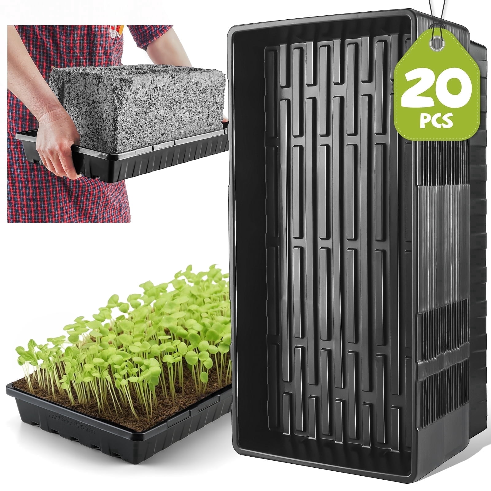 20 Pack Extra Thick 1020 Heavy Duty Seed Starter Trays - No Holes, Reusable, 2.44 in Deep, Plastic Plant Growing Trays for Seedlings, Microgreens,and Propagation Sprouting in Garden, Greenhouse