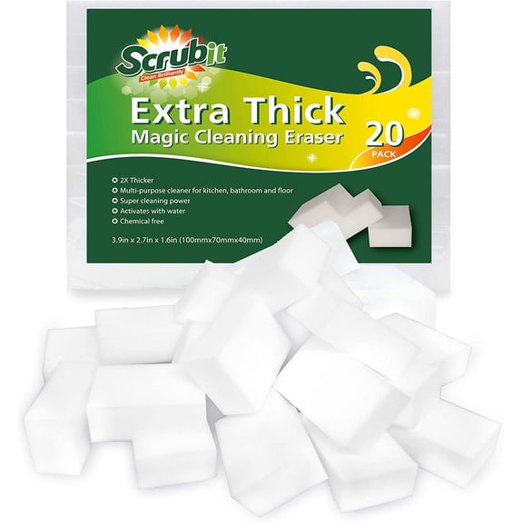 (20 Pack) Extra Thick Magic Sponge Eraser by - Kitchen, Bathroom, Floor and Wall Cleaner - Miracle Melamine Cleaning Sponges- Durable Long Lasting Foam Scrubbing Pads for Tough Stains and Dirt