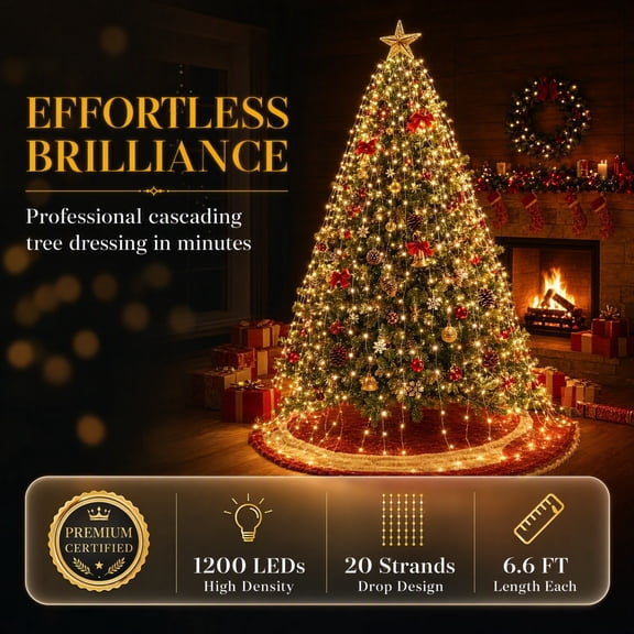 20 Pack Fairy Lights 6.5FT 1200 LED - USB Ponytail Firecracker Lights with Remote Control, Plug in Indoor String Lights for Christmas Tree, Plant, Garden, Patio, Backyard
