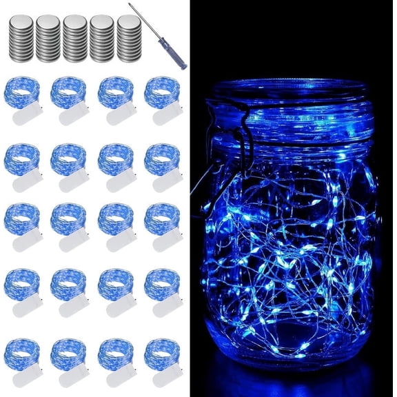 20 Pack Fairy Lights Battery Operated - 7ft 20 LED Lights Copper Wire Mini String Light Firefly Light for Mason Jars DIY Crafts Christmas Wedding Party Centerpiece Table Decor,Blue
