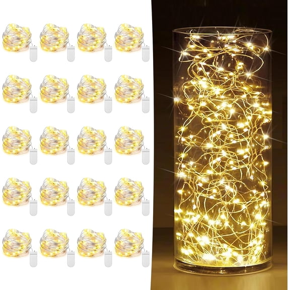 20 Pack Fairy Lights Battery Operated 7ft 20 LED Mini String Lights Twinkle Lights Silver Wire Firefly Starry Lights for Mason Jars Wedding Party Christmas Centerpiece Table Decorations, Warm White