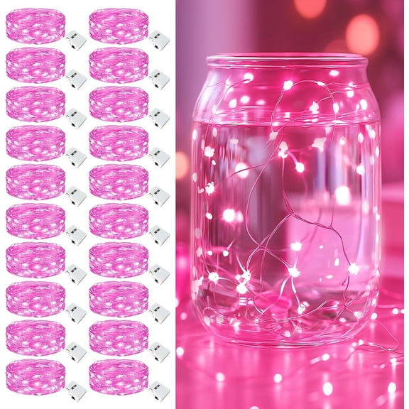 20 Pack Fairy Lights Battery Operated - 7ft 20 Led Twinkle Lights 3 Modes, Bulk Mini String Lights Waterproof for Mason Jars Vases DIY Party Wedding Decoration Christmas - Pink