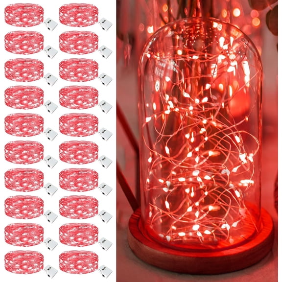 20 Pack Fairy Lights Battery Operated - 7ft 20 Led Twinkle Lights 3 Modes, Bulk Mini String Lights Waterproof for Mason Jars Vases DIY Party Wedding Decoration Christmas - Red