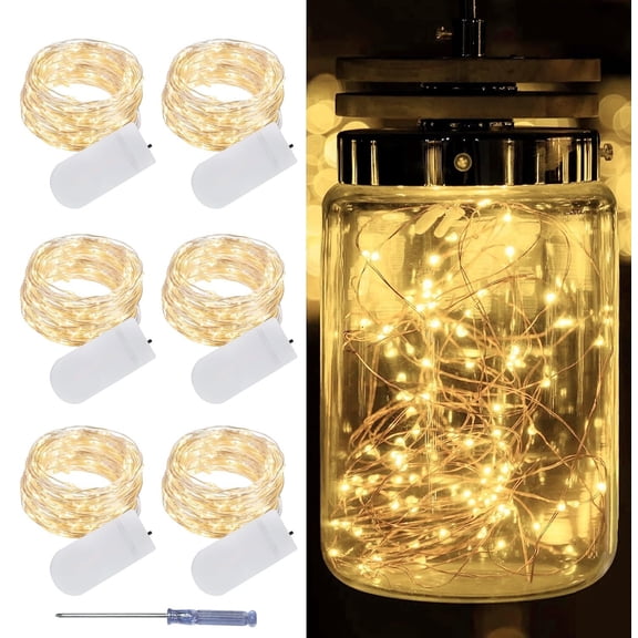 20 Pack Fairy Lights Battery Operated String Lights, 20 LED on 6.6FT Silvery Copper Wire, Firefly Fairy String Lights for Wedding Party Mason Jar Christmas Decorations Bedroom Decor(White)
