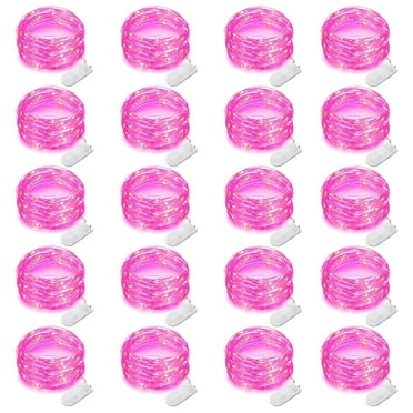 20 Pack Fairy Lights Battery Operated String Lights 7 Feet 20 Led Waterproof Christmas Lights Silver Wire Firefly Starry Moon Lights for Bedroom DIY Party （Pink）