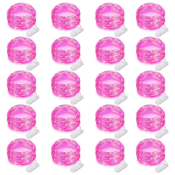 20 Pack Fairy Lights Battery Operated String Lights 7 Feet 20 Led Waterproof Christmas Lights Silver Wire Firefly Starry Moon Lights for Bedroom DIY Party （Pink）