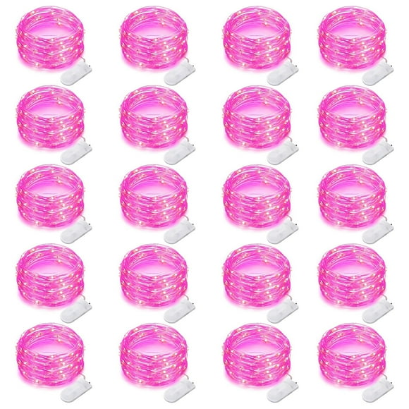 20 Pack Fairy Lights Battery Operated String Lights 7 Feet 20 Led Waterproof Christmas Lights Silver Wire Firefly Starry Moon Lights for Bedroom DIY Party （Pink）