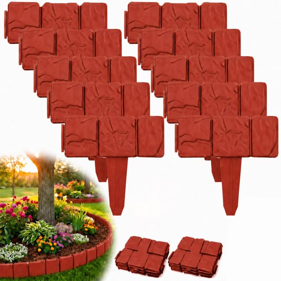 20 Pack Faux Stone Edging for Landscaping, Faux Stone Garden Borde, Plastic Retaining Edging Border, NO DIG, Interlocking Lawn Fencing for Landscaping Flower Beds Yard Decorative