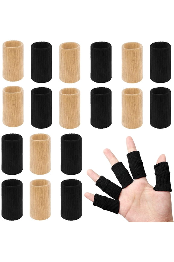 20 Pack Finger Arthritis Sleeves,Bexikou Finger Sleeves Protectors,Elastic Compression Protector for Pain Relief, Arthritis, Trigger Finger, Sports, Basketball, Baseball(Black+Beige)