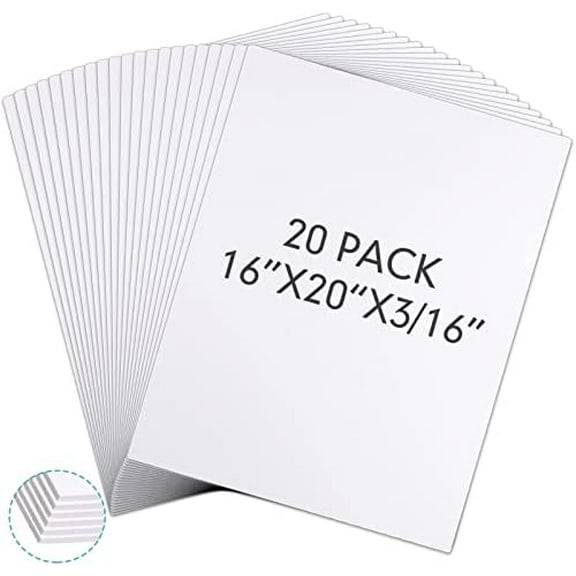 20 Pack Foam Board 16 x 20 x 3/16" White Poster Board Bulk Large White Foam Core Boards for Crafts Framing Art Display Presentation Projects School Office$$Office
