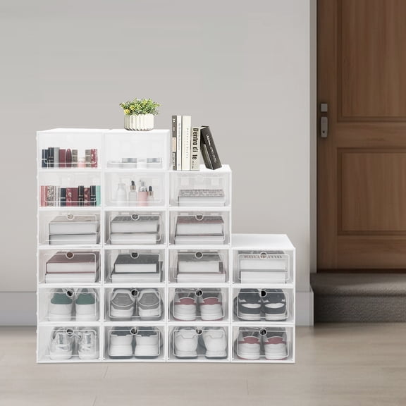 20-Pack Foldable Transparent Shoe Storage Boxes  Stackable, Waterproof, Space-Saving & Easy To Assemble, Ideal for Shoes, Magazines & More