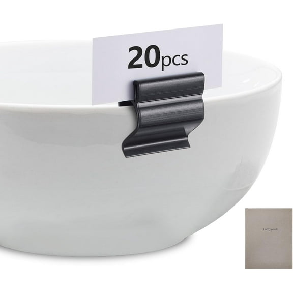 20 Pack Food Tray Label Holders - Black Plastic Reusable Clip on Table Number Holders for Cup Bowl Pan Buffet Deli Trays Charcuterie Board Bake Signs