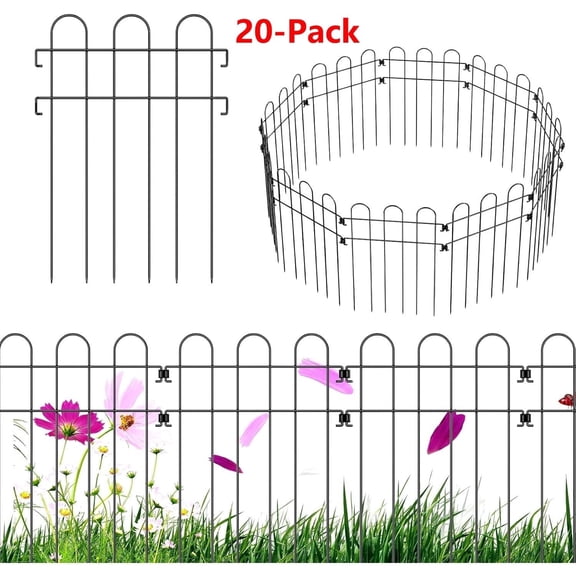 20 Pack Decorative Garden Fence 20ft x 16.5in Rustproof Metal Animal Barrier for Dogs Rabbits Cats Outdoor Yard Flower Bed Vegetable Garden Protection