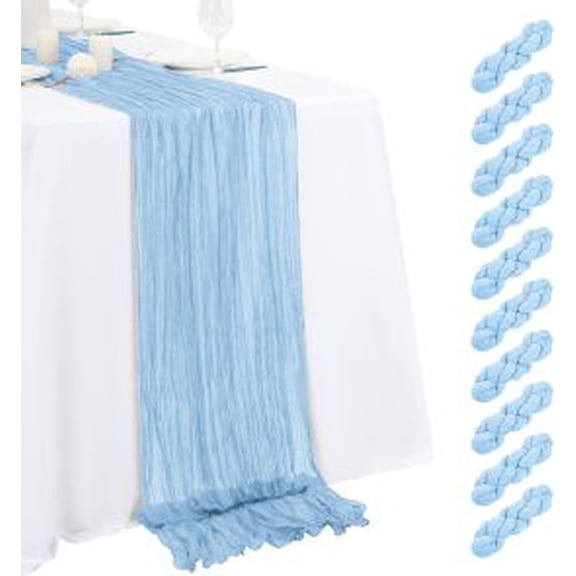 20 Pack Gauze Table Runner 17x108 Inch, Cheesecloth Table Runner for Parties, Sheer Dining Table Setting, Blue