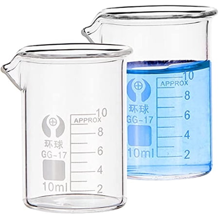 20 Pack Glass Beaker Measuring Cups Graduated 10ml Labs Beaker Low Form with Accessories for Laboratory School Project