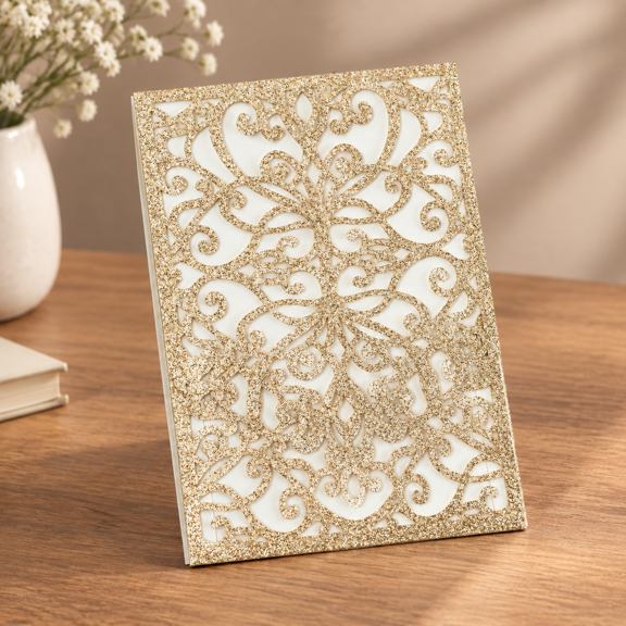 20 Pack Glitter Hollow Flip Pocket Greeting Invitations with Envelopes