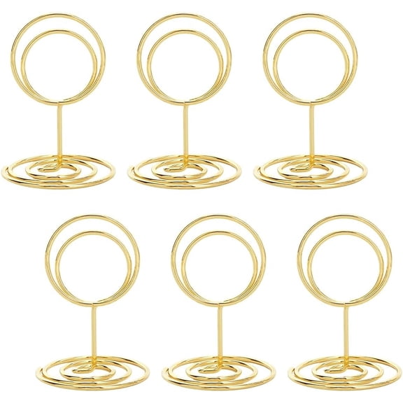 20 Pack Gold Card Clips Table Number Stands 1.97 Inch Carbon Steel Round Double Circle Place Greeting Cards Wire Display Holders