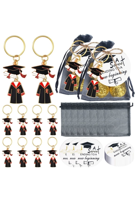 20 Pack Graduation Keychain Bulk Gift Set - Grad Keychains with Congrats Cards and Storage Bags for Students - Graduation Party Favors for Classroom Exchange, Teacher Awards, and Senior Celebrations