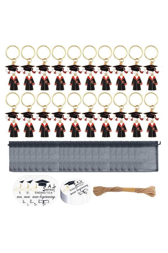 20 Pack Graduation Theme Key Rings with Diploma Caps Gown Students Souvenirs