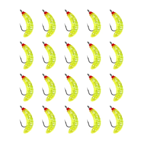 20 Pack Green Soft Wax Worm Fishing Lures Pre-Rigged Barbed Hook 2cm Artificial Bait for Trout Panfish