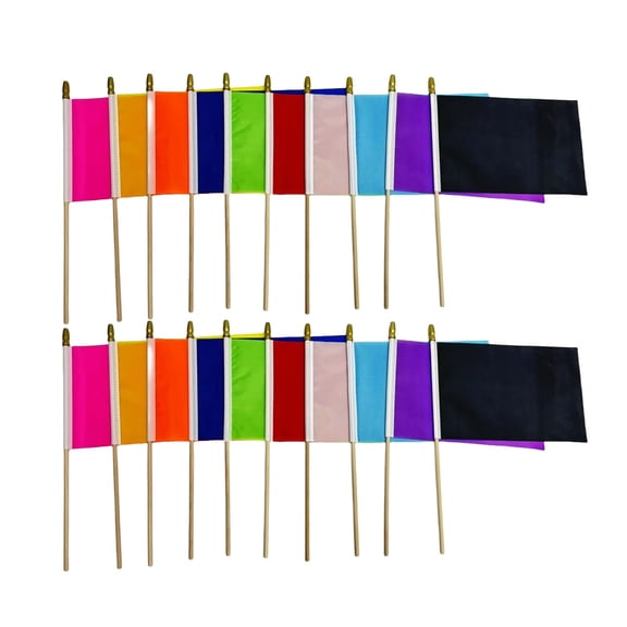 20 Pack Handheld Solid Color Flags, Wooden Stick Flags for Parties, Events and Kids Activities
