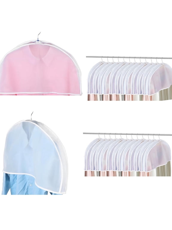 20-Pack Hanging Garment Dust Covers | 24"x11"x2" Suit & Dress Protectors for Travel & Wardrobe Storage, Shoulder Dustproof Organizer