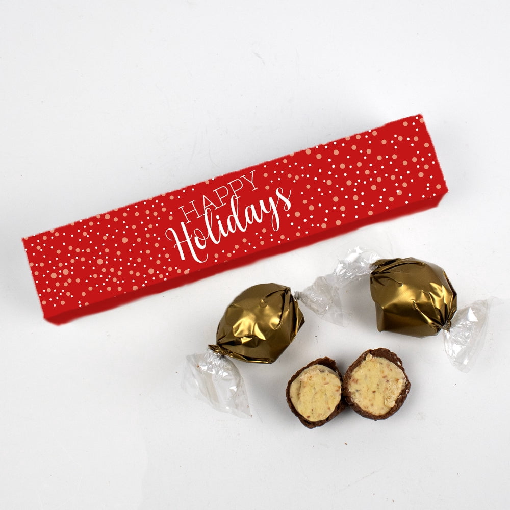 20 Pack Happy Holidays Candy Favor Box Filled With Milk Chocolate Dubai Truffles - Red