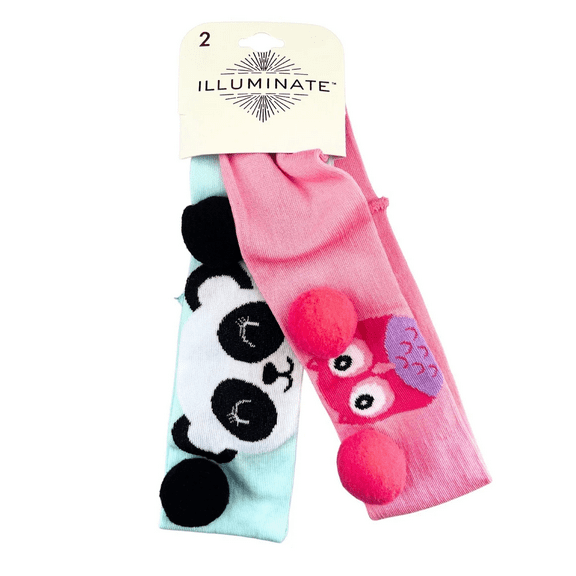 20 Pack Headbands in Panda, Owl Designs, Cute Hair Accessories with Pom Pom Accents, Soft, Stretchy, Perfect for School, Playdates, Dress Up, Fun, Stylish, Bulk, Pink, Blue