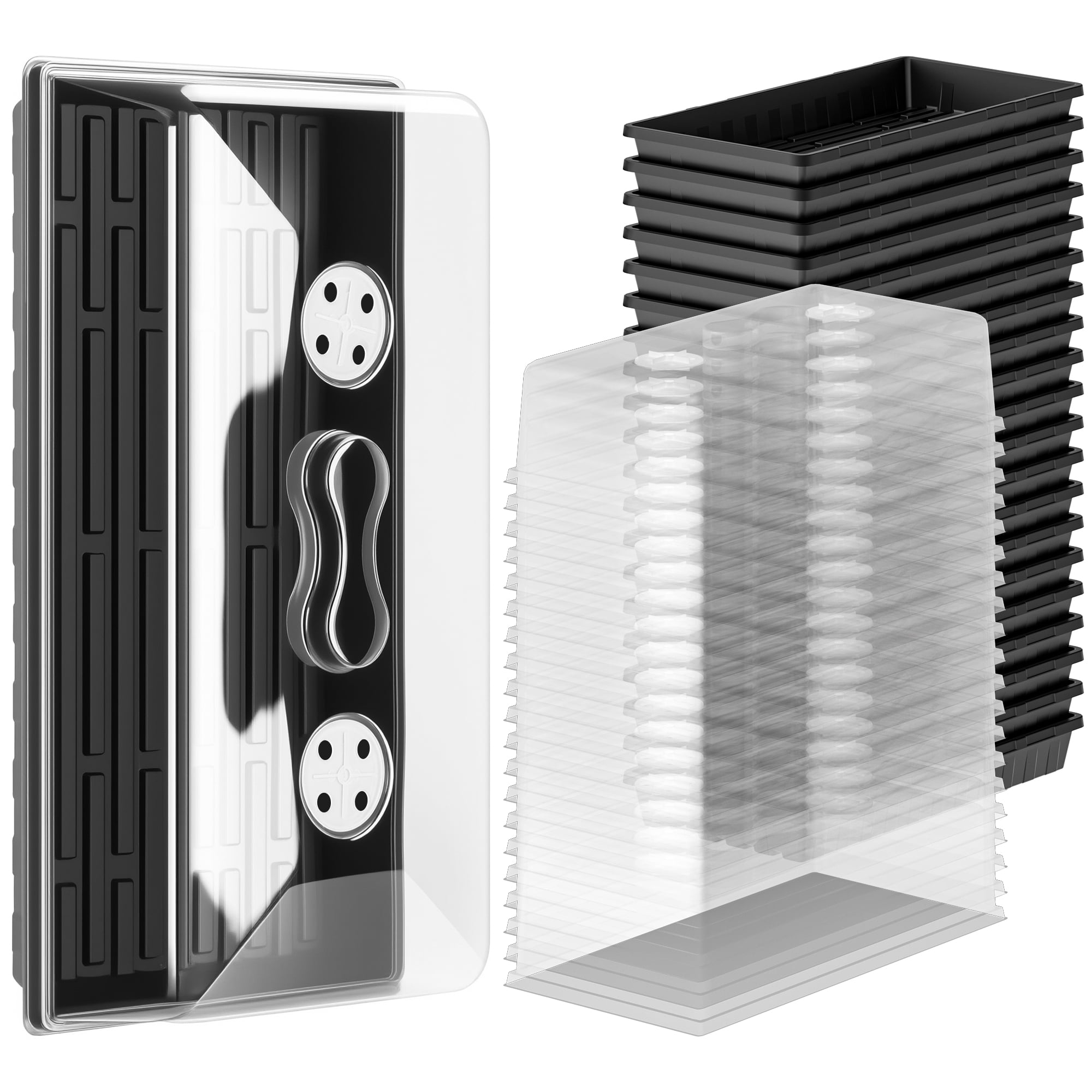 20-Pack Heavy Duty 1020 Seed Starter Trays with 5" Humidity Domes, Thick Plant Propagation Trays with Clear Domes for Greenhouse Seed Germination & Microgreens