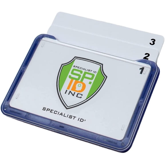 20 Pack - Heavy Duty Badge Holder for 3 Cards Horizontal - ID Cover Holds Three Badges Rigid Polycarbonate Multiple Card Case for 2 to 3 I’d - Top Load I.D. Case for Work by Specialist ID (Blue)