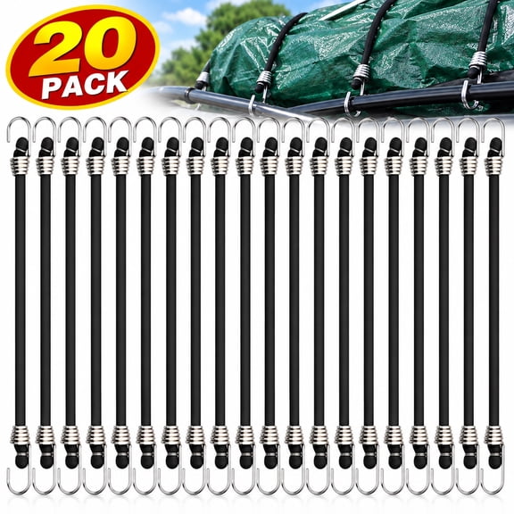 20 Pack Heavy Duty Bungee Cords with Hooks 10 Inch Mini Rubber Bungee Cord Elastic Bungee Straps for Outdoor Camping Small Stretchy Cord for Luggage Roof Racks Tents Tarps Bikes Car Rvs (Black)