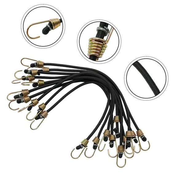 20-Pack Heavy-Duty Bungee Cords with Hooks - 12inch Elastic Straps for Outdoor, Camping, Luggage, Roof Racks, Tents, Tarps, Bikes, RVs - Sturdy Rubber Bungee Rope Set