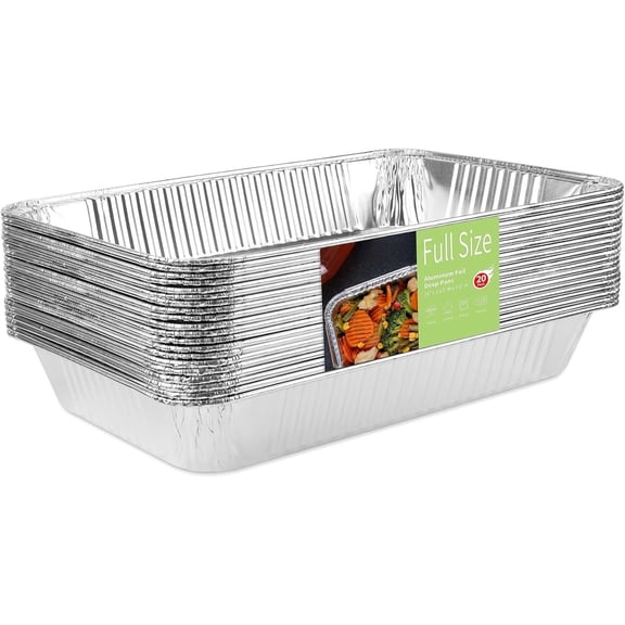 20 Pack Heavy Duty Full Size Aluminum Foil Deep Pans, Disposable Roasting Baking And Grilling Containers, Large Chafing Pan For Catering Steam Table Buffet Party, Silver