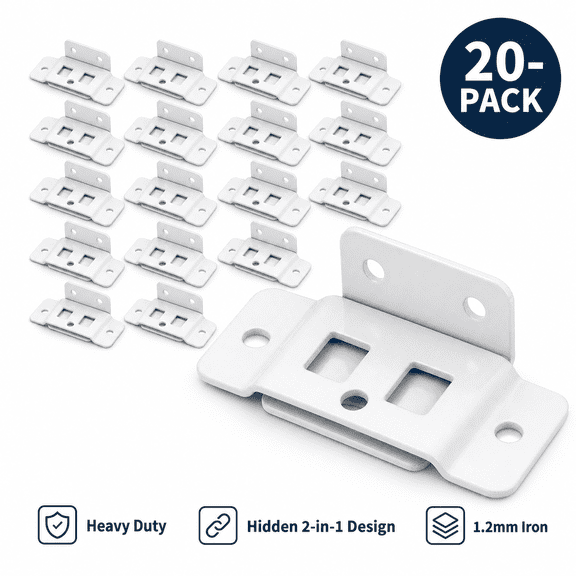 20-Pack Heavy Duty Hidden 2-in-1 Iron Corner Brackets, Furniture Joint Connectors for Wood (White)