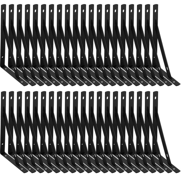 20 Pack Heavy Duty Shelf Brackets Bulk Metal Floating Shelving Support Wall Mounted 90 Degree Triangle Corner L Brackets for Garage with Hardware, Black (8 Inch)